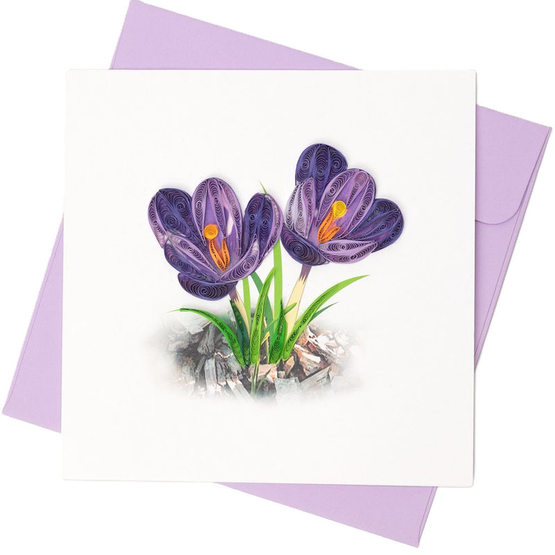 Quilled Purple Crocus Flower Greeting Card (15x15cm)