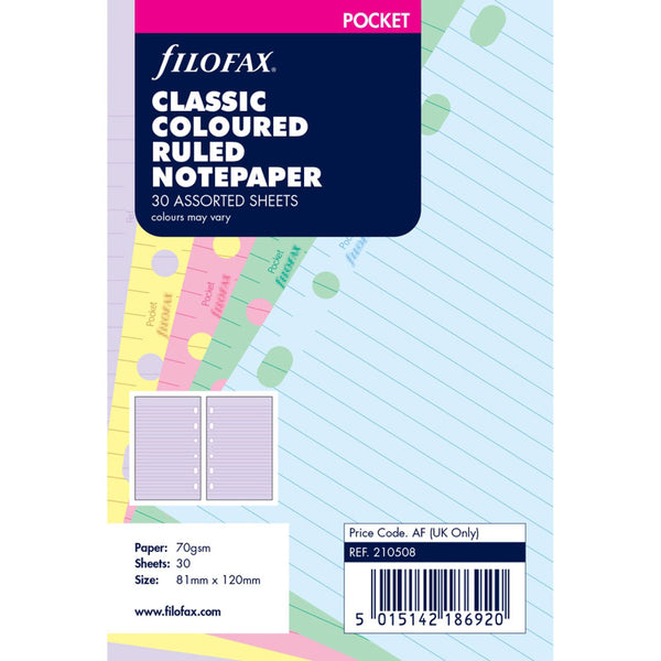 Filofax Ruled Pocket Classic Coloured Refill 30pk