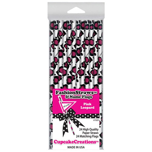 Cupcake Straws Leopard 19cm 25pk (Pink)