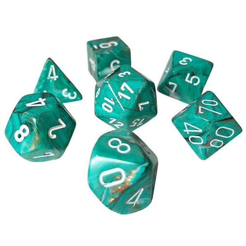 Chessex Marble Mini-Polyhedral 7-Die Set (Oxi-Copper/White)