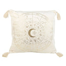 Off White Velvet Astrology Wheel Square Polyester Cushion