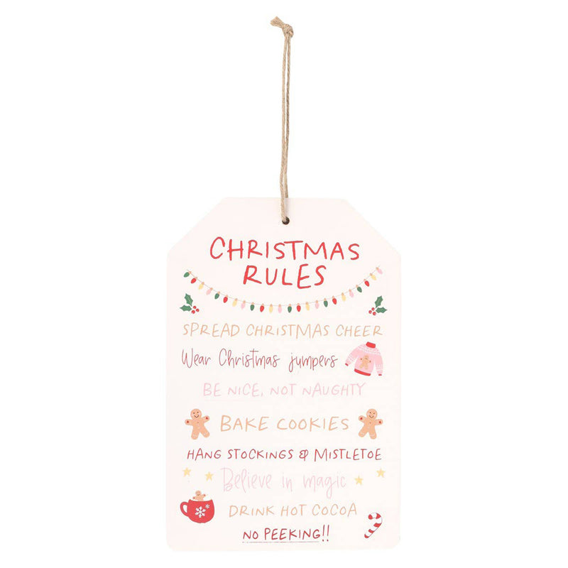 Sugarplum Fun Christmas Rules Hanging MDF Sign
