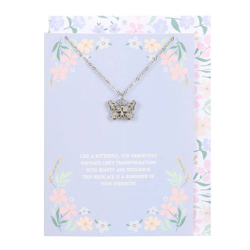 Silver Tone Butterfly Necklace On Greeting Card