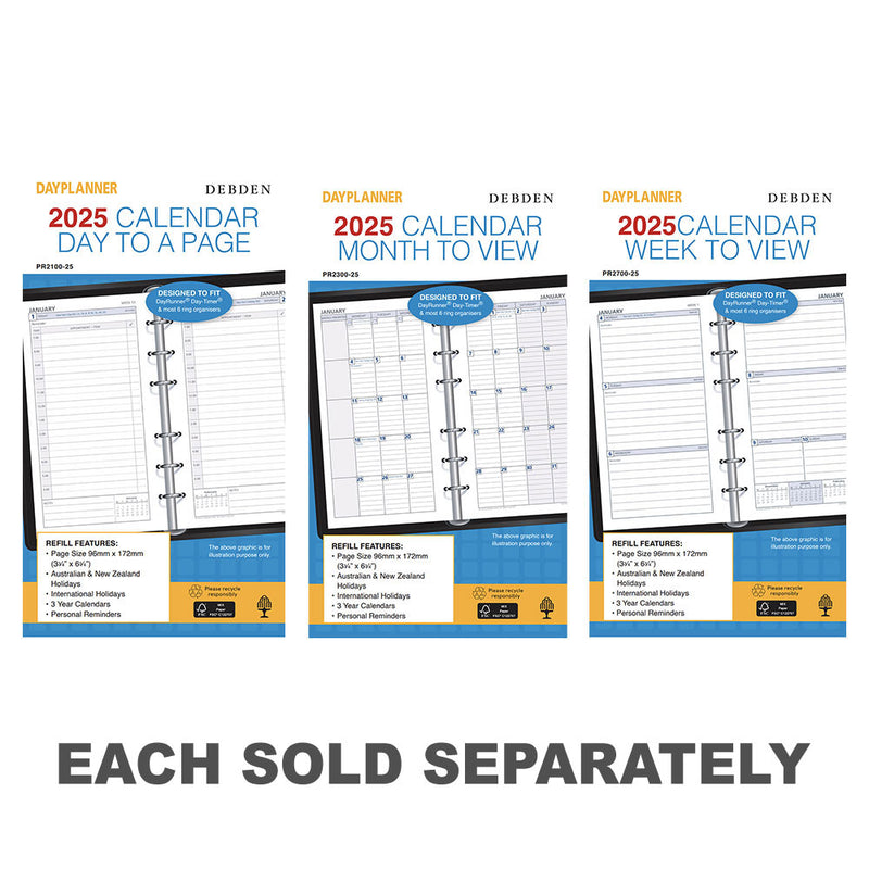 Debden Personal 6-Ring '25 Dayplanner Refill 96x172mm