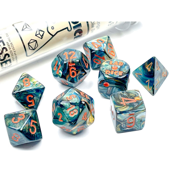 Lustrous Chessex Polyhedral 7-Die Set (Alpestris/Orange)