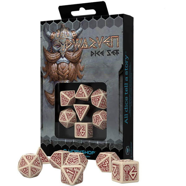 Q Workshop Dwarven Beige & Burgundy Dice Set of 7