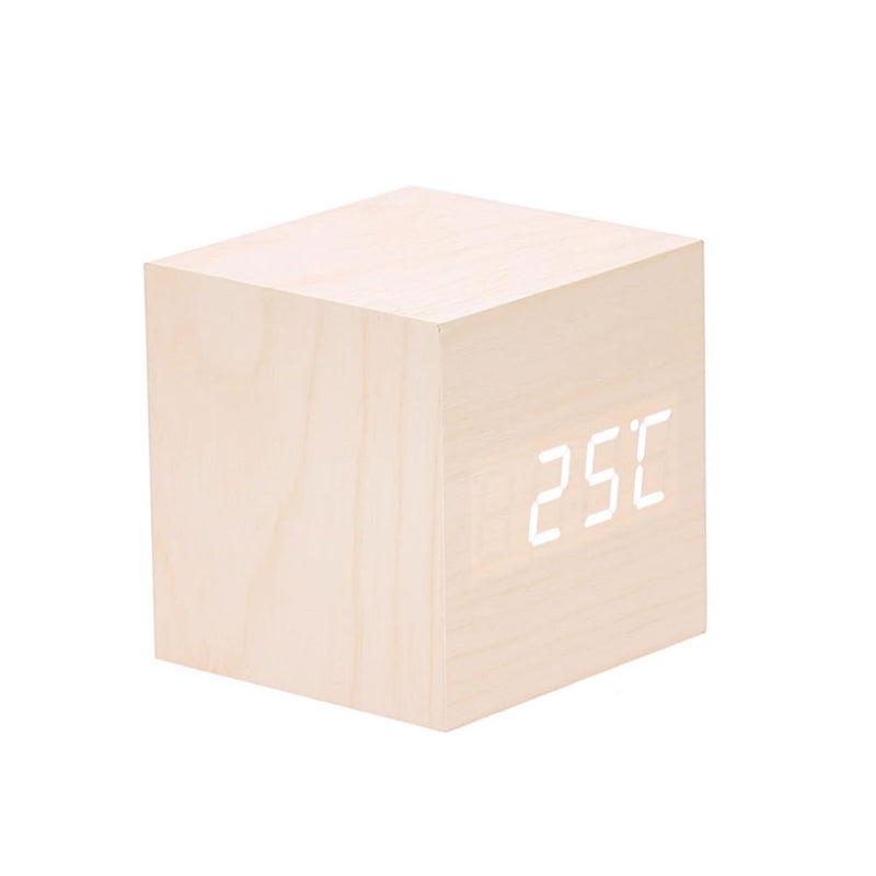 Relógio de mesa de madeira de madeira LED c/ temperatura/ data de exibição