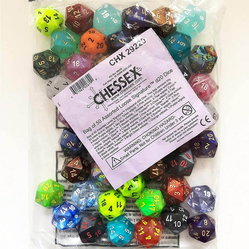 D20 Dice Assorted Loose Polyhedral (50 Dice)