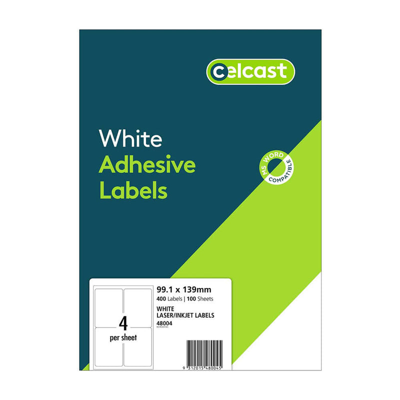 Celcast láser/etiquetas de inyección de tinta blanca (100pk)