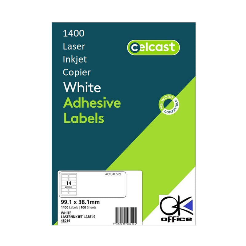 Celcast laser/rótulos de jato de tinta Branco (100pk)