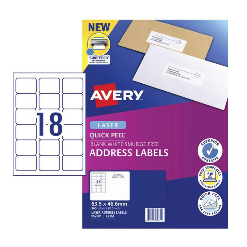  Paquete minorista Label Avery Laser (paquete de 20)