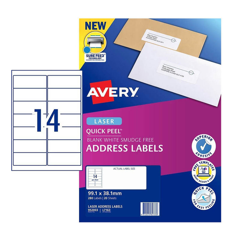  Paquete minorista Label Avery Laser (paquete de 20)