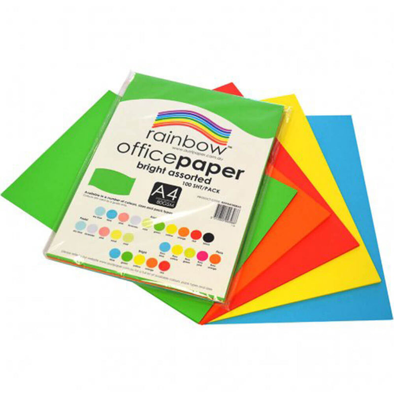  Papel de oficina Rainbow, paquete de 100, 80 g/m² (surtido brillante)