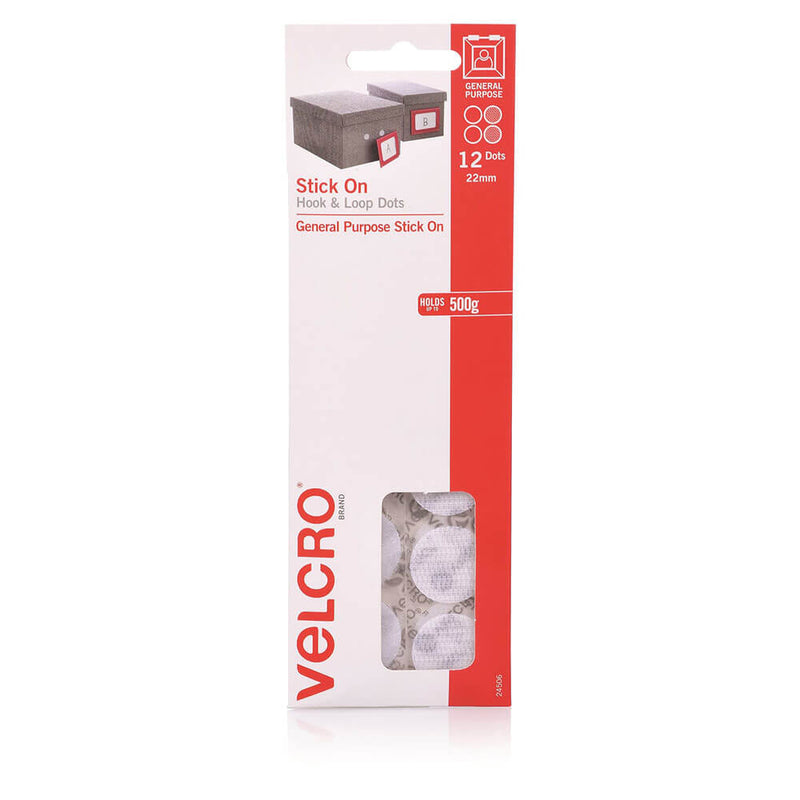  Puntos de velcro adhesivos con gancho y bucle de 22 mm (paq. de 12)