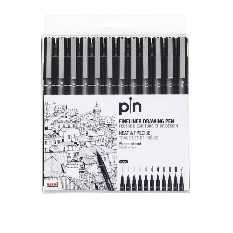  Bolígrafo de dibujo de líneas finas Uni Pin 12 piezas (negro)