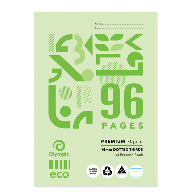  Cuaderno de ejercicios A4 con tercios de puntos, reciclado ecológico, paquete de 10